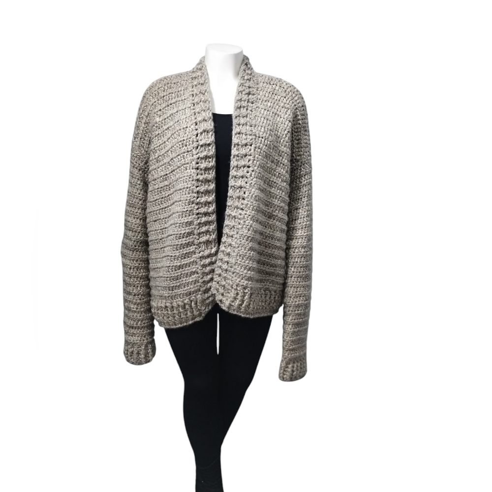 Chunky Cozy Heavy Hand knitted Home Made Ribbed  Women's Sweater Cardigan size L